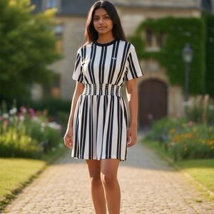 Adidas Black and White Striped Mini Dress